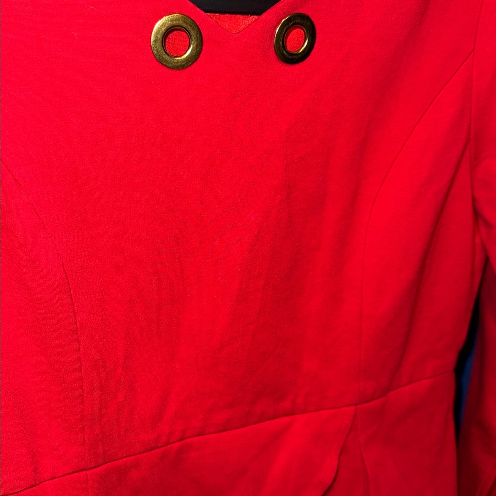 Red Peplum Sheath Dress | Medium-Large Fit | Gold Accent Detail ❤️ - Picture 11 of 17